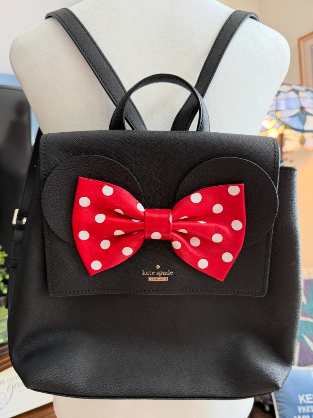 Kate Spade X Disney Leather Minnie Mouse Backpack with Red Polka Dot Bow